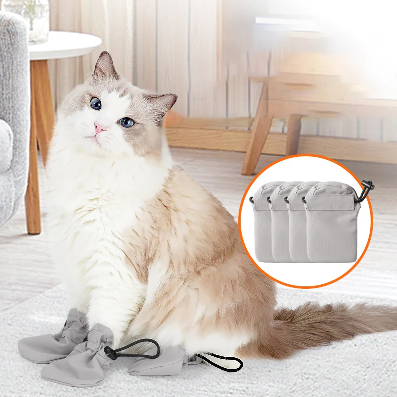 

4pcs/set Anti-Scratch Dirt-proof Cat Shoes Adjustable Multifunction Waterproof Grooming Outdoor Puppy Shoes Cover Pet Supplies