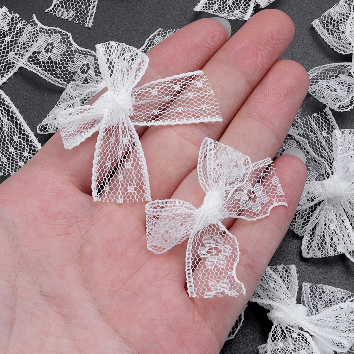 20Pcs/Lot 4*5.5cm Polyester Lace Bows White Embroidery Bowknots For DIY Sewing Crafts Handmade Gifts Clothing Hair Accessories