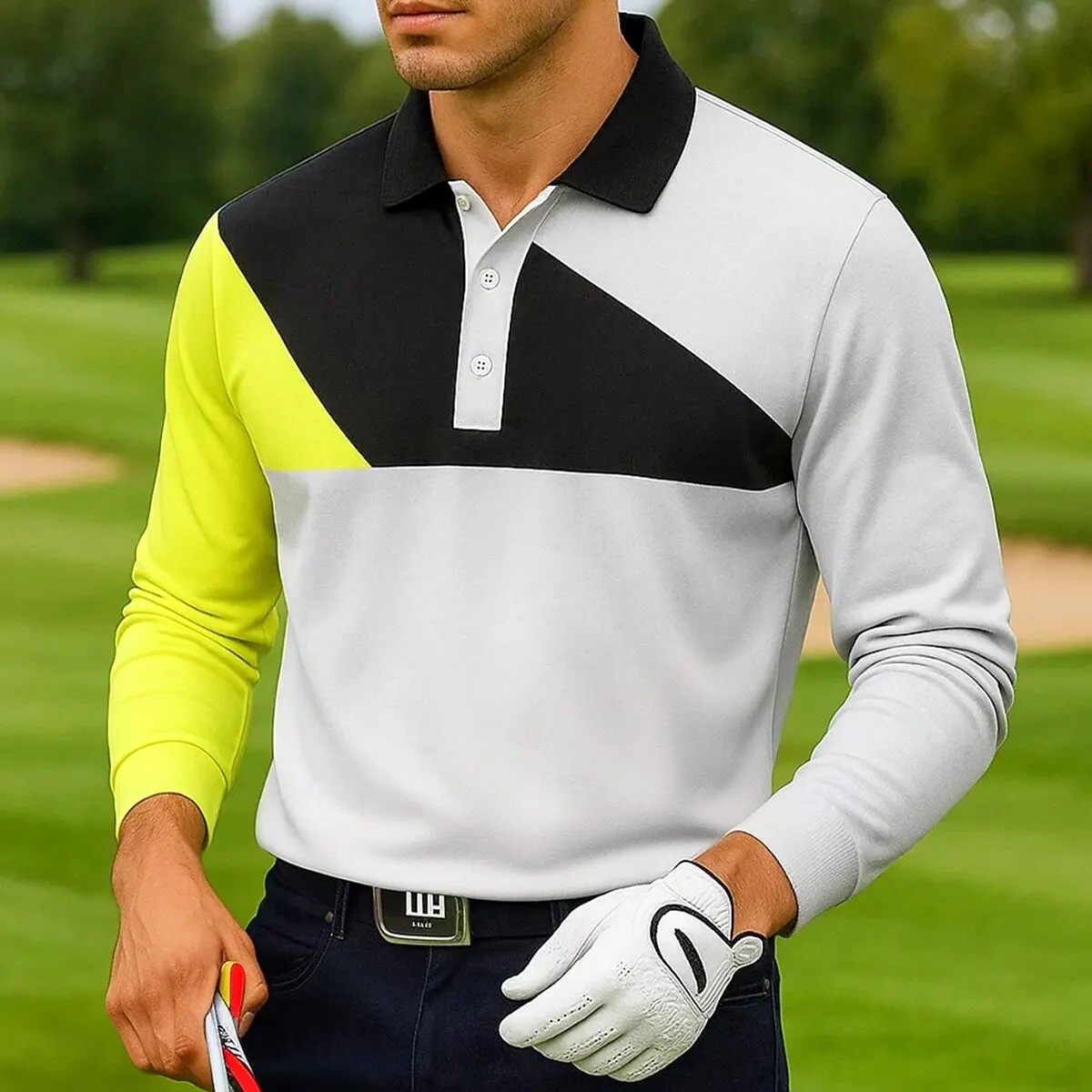 

3D Block Color Print Men's Polo Shirt Autumn Daily Casual Golf Training Clothes Fashion Simple Design Loose Long Sleeve Pullover