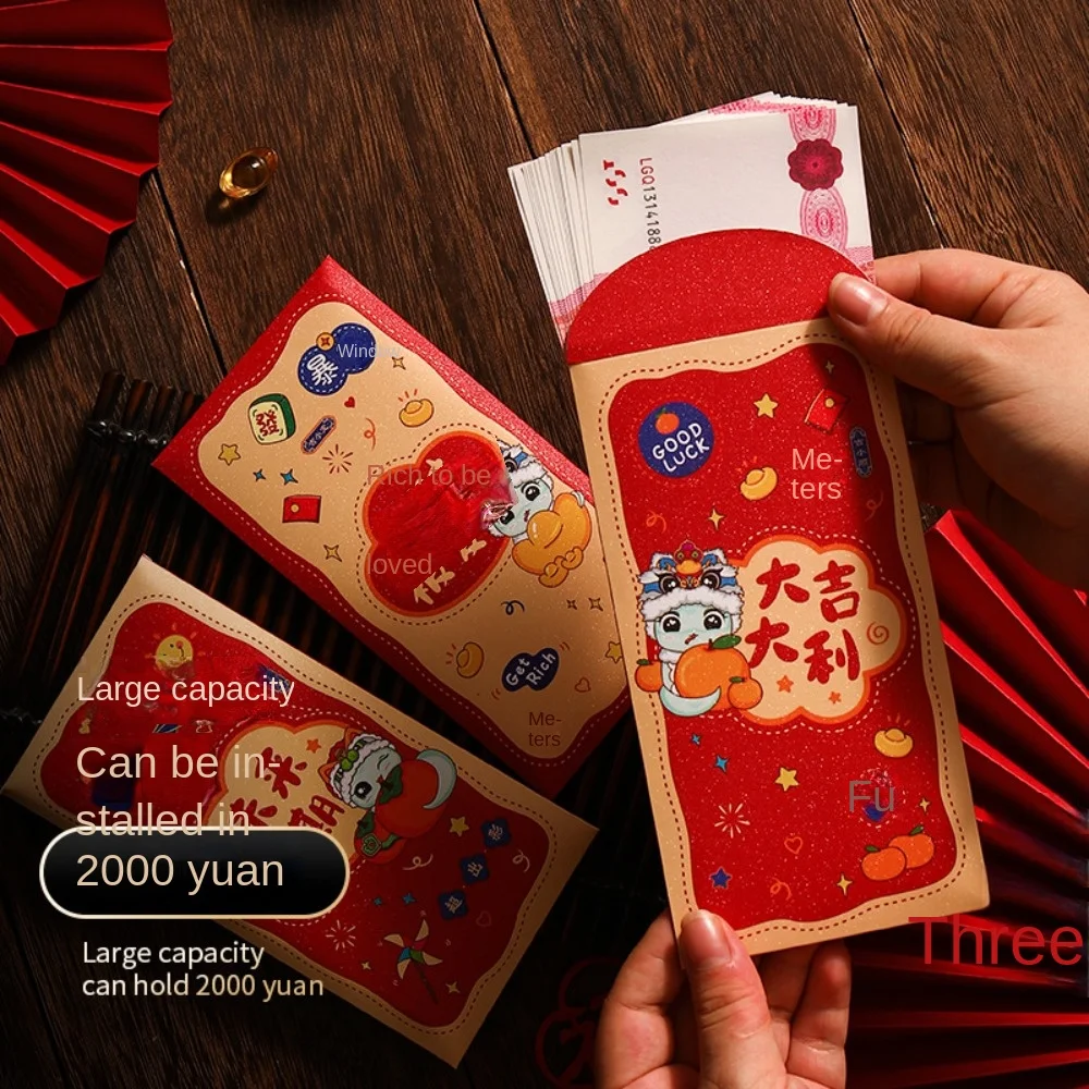 Cartoon Chinese Snake Year Red Envelopes Blessing Traditional Lucky Money Pockets Hongbao Paper Red Packet Wedding Birthday
