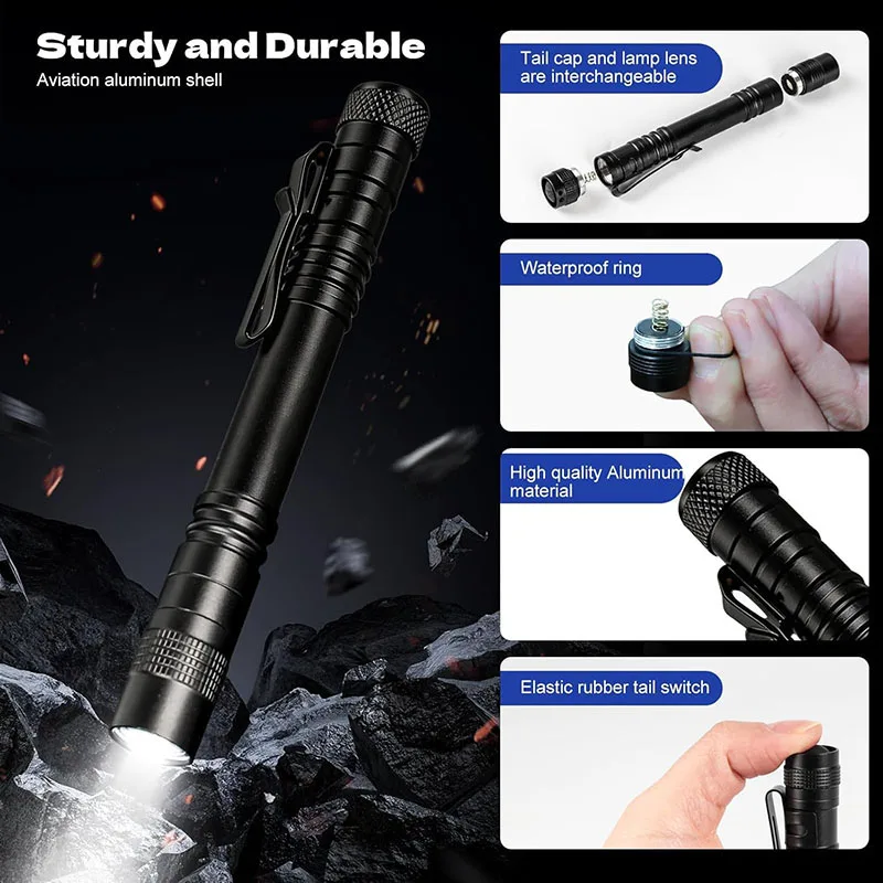 TOPCOM EDC Pro Tactical Pen Flashlight Rechargeable 5W LED 450lm Powerful Clip-on Cap Penlight Waterproof Portable Mini Lamp