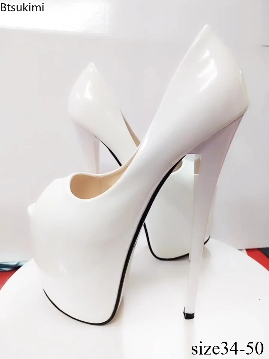 Women's Fashionable Sexy High Heels Women's Dinner Party Open Toe High Heels 19cm Solid Color Thick Soled Fish Mouth Single Shoe