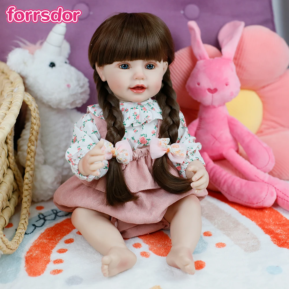 55CM 풀 실리콘 비닐 바디 리본 인형 엘레인 긴 곱슬머리 사실적인 3D 피부 가시적인 혈관 크리스마스 선물 소녀용