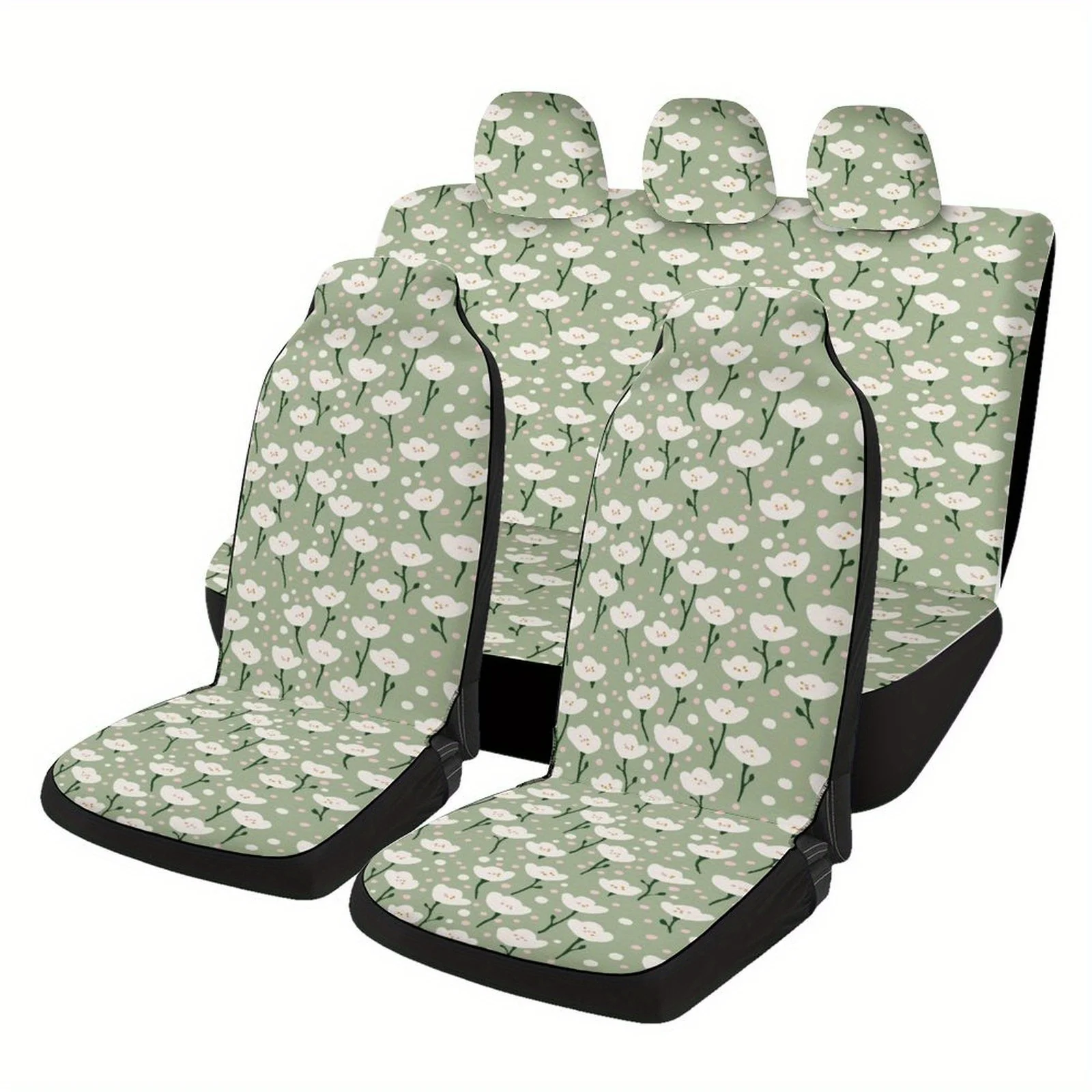 

7pcs Car Interior Covers, Breathable And Non-Slip, Suitable For Five- Cars, Featuring A Casual Style With Small Flowers.