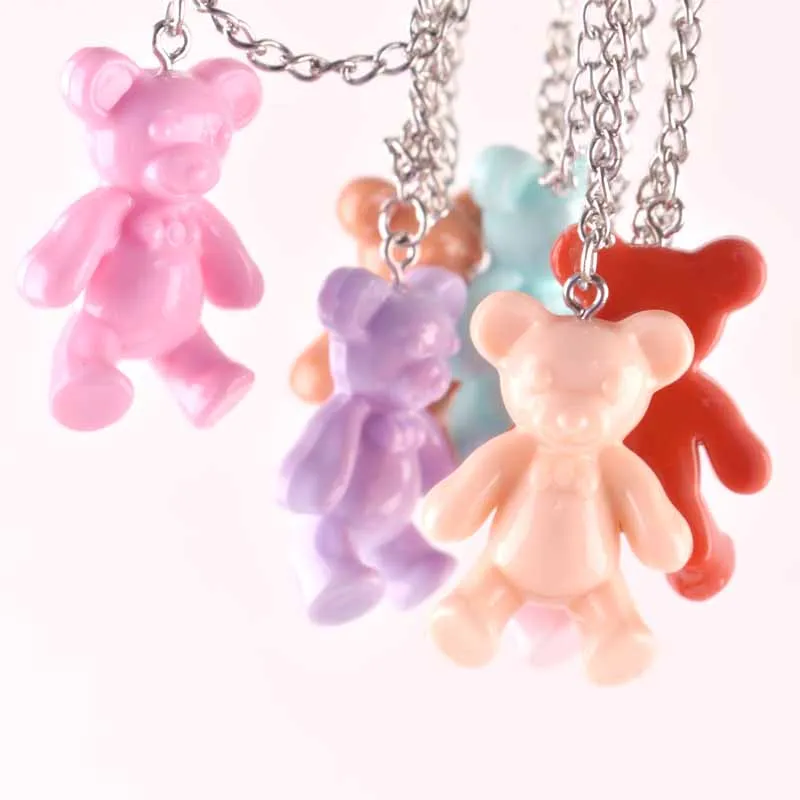 The New Colourful Resin Pendant Bears  Necklace Multicolor Jewelry Gifts for Women/Children