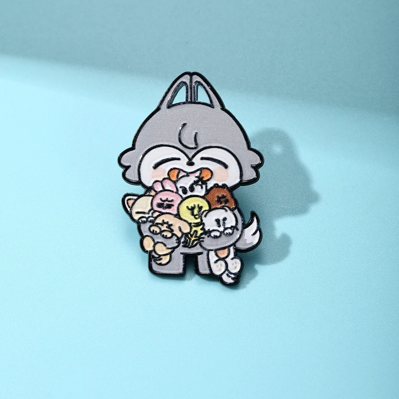 Cartoon Cute Little Gray Wolf Brooch Enamel Pin Fashion Doll Badge Gift DIY Clothing Bag Shoes Hat Scarf T-shirt Jeans Accessory