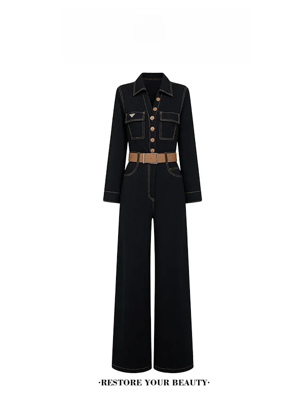 

Spring Autumn 2026 Women's One-Piece Suit Wide Leg Long Sve Workwear Design High Waist Commute Sle with kets