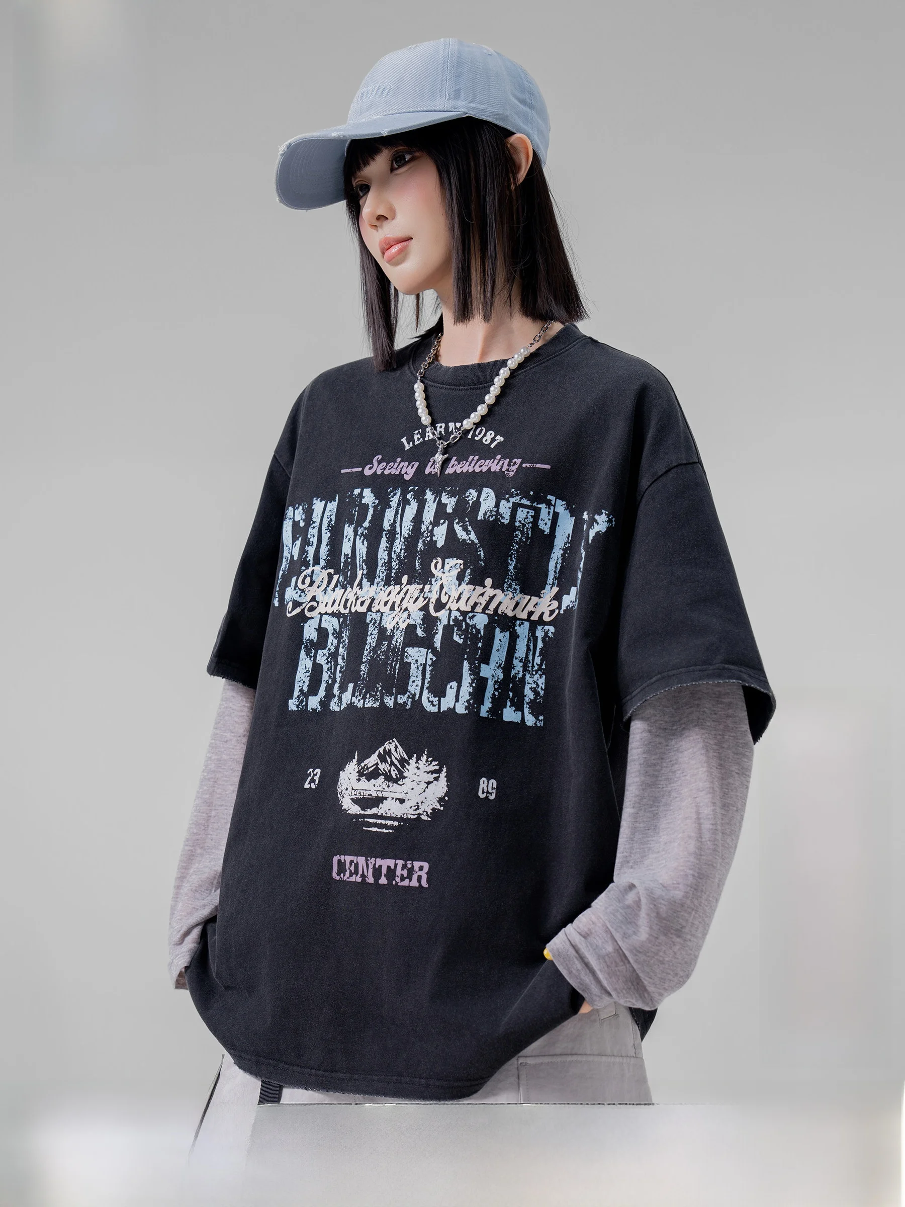 Retro American Printed Short Sleeve T-Shirt Unisex Loose High Street Style Half Sleeve Trendy Top for Summer City Walk Daily ...