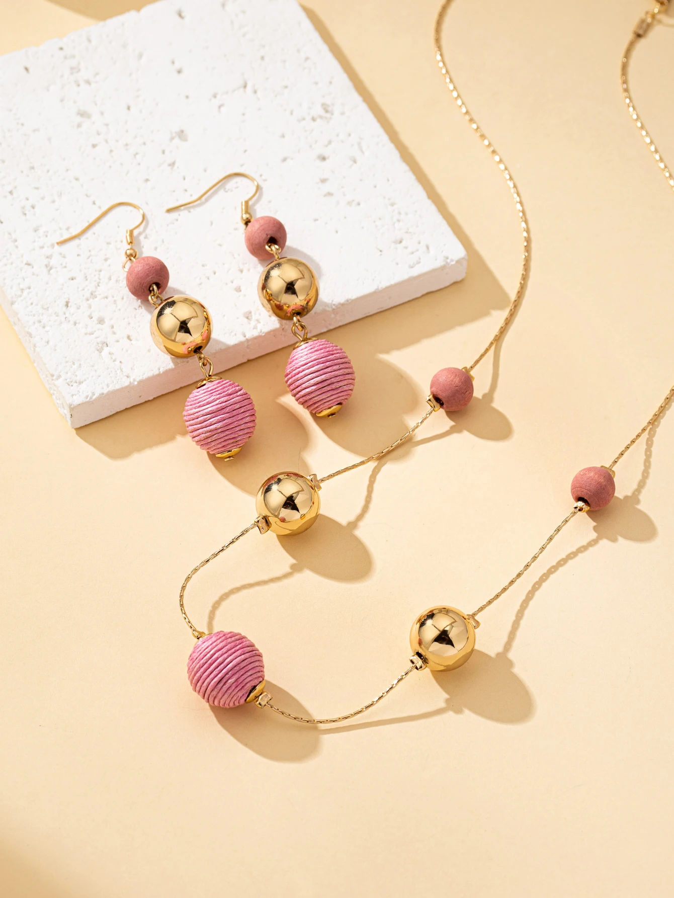 Bohemian Style Handmade Wire-Wrapped Ball Earrings & Necklace Set