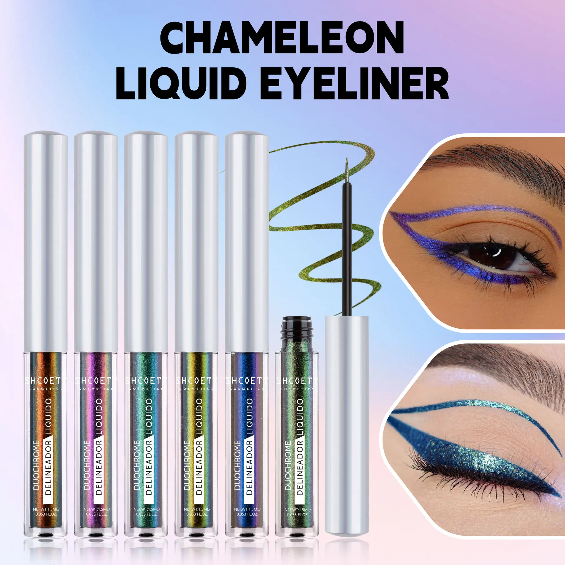 6 Farben flüssiger Eyeliner-Stift, glänzender Chamäleon-Lidschatten, metallisch liegender Seidenraupe, stilvolles Augen-Make-up für Party, Festival, 1,5 ml