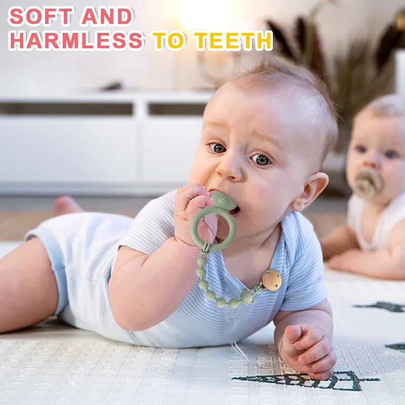2-Pack Baby Teething Toys with Pacifier Clip, BPA-Free, Suitable for Boys and Girls, Relieves Teething Discomfort