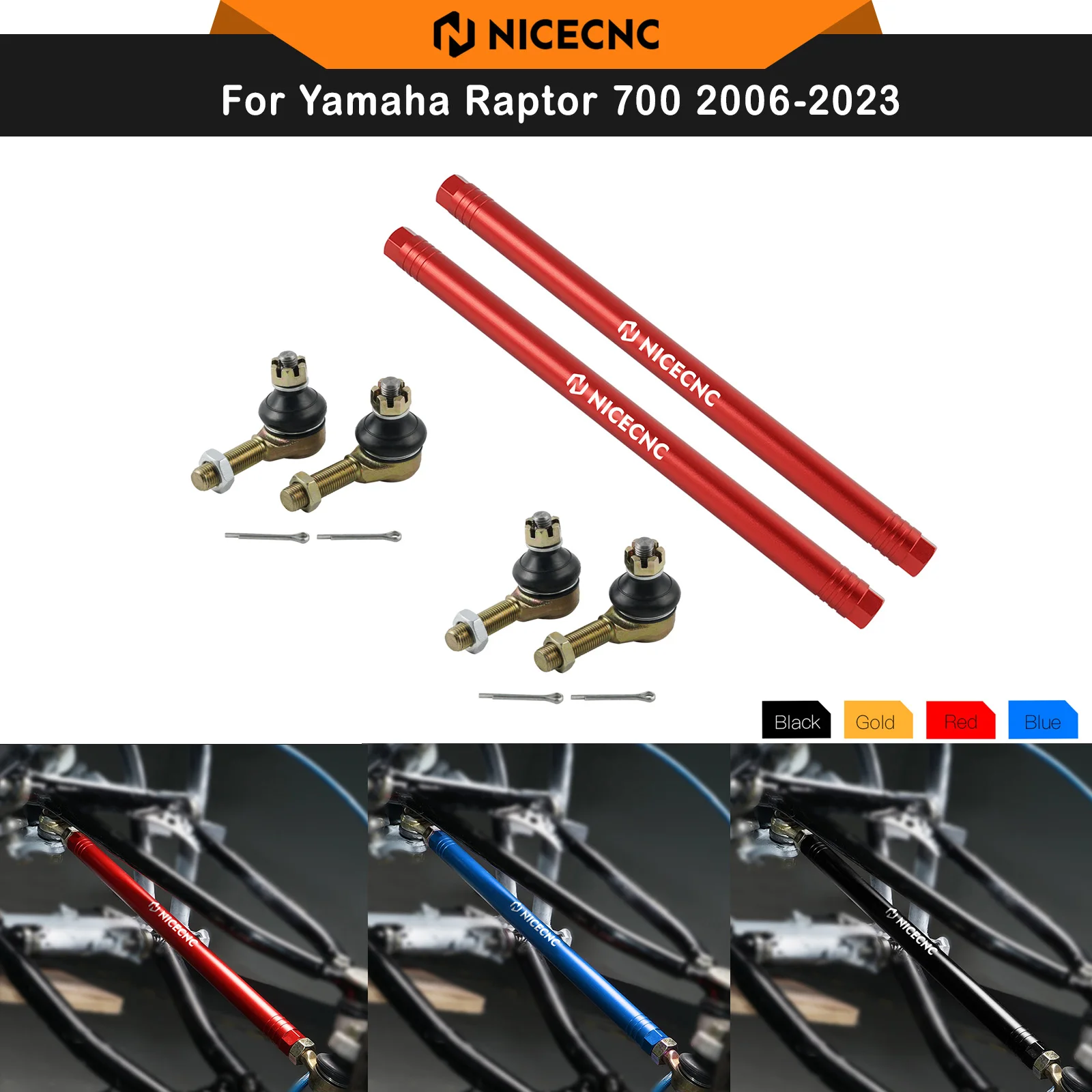 NICECNC For Yamaha Raptor 700 2006-2024 ATV Quad Ball Joint Tie Rod Kit For Raptor 700R YFZ450 YFZ450R Aluminum #42-1030