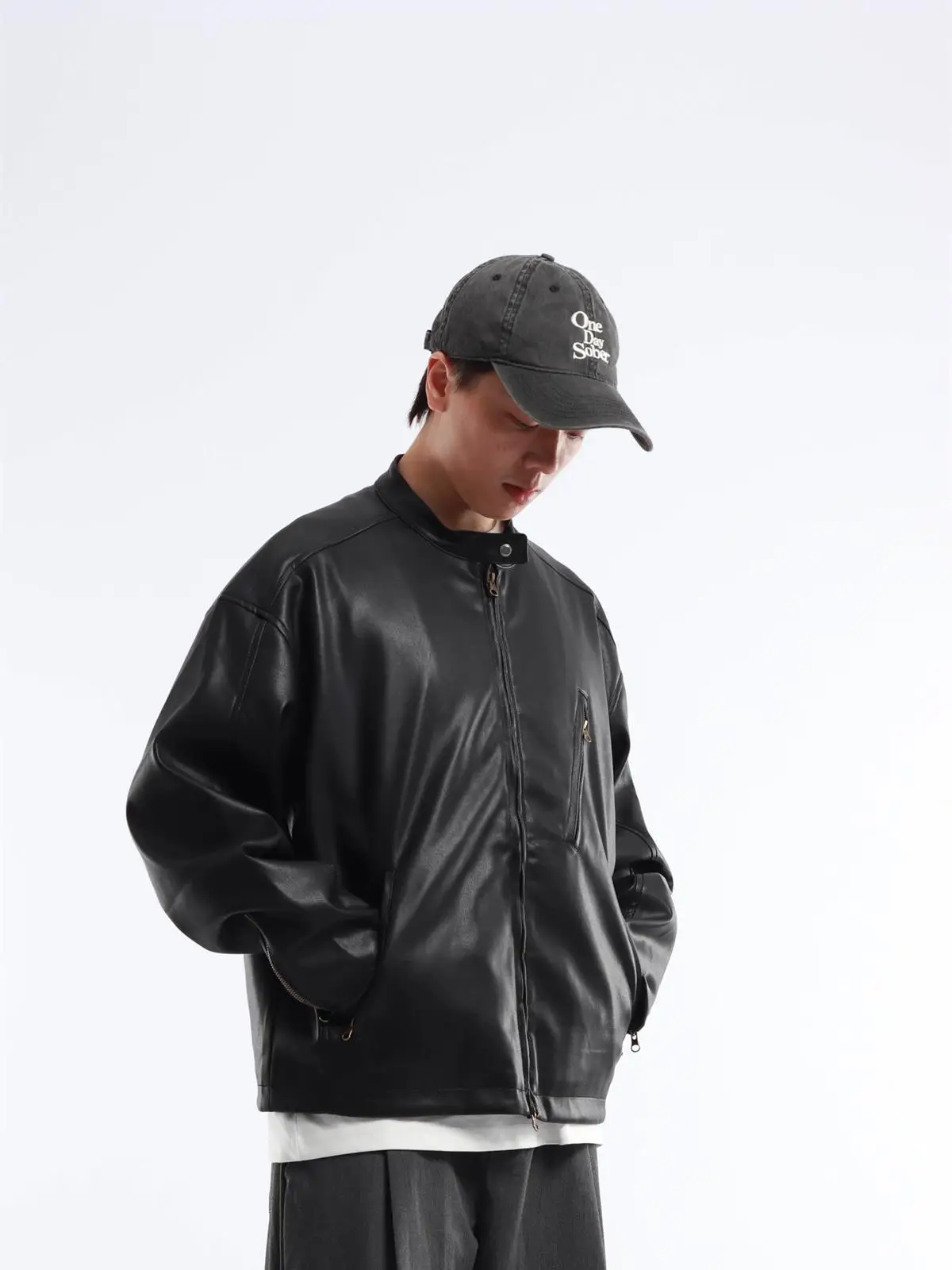 Cleanfit American Style Loose Leather Jacket Racing Motif Turn-down Collar Outerwear Youth Fashion Polyester Spring Autumn