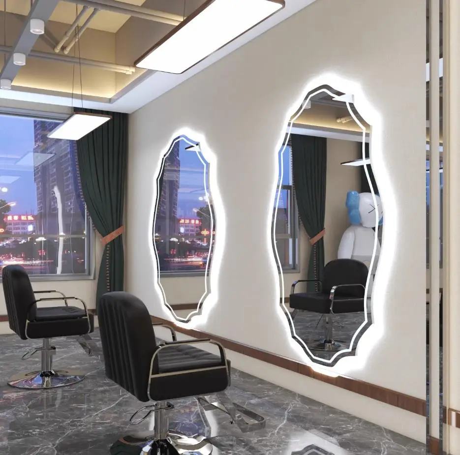 

Trendy hair salons, hair salons, mirrors, hair salons, mirror tables, single sided irregular haircuts, mirror hair salons