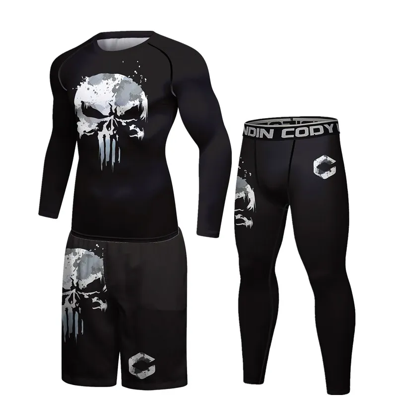 2022 Boxing Compression 3d Skull Printing Sets Mma Rashguard Men Jiu Jitsu Jerseys Fitness Sport Pants Gym Muay Thai Shorts