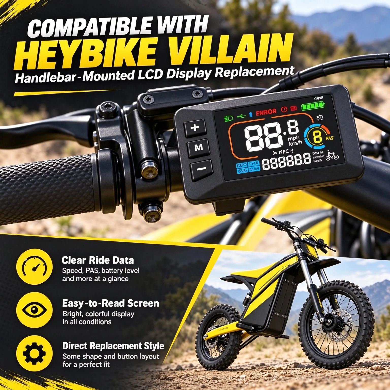 G518 Ebike Screen for Heybike Villain Electric Dirt Bike Compatible Bike Computer Display Screen
