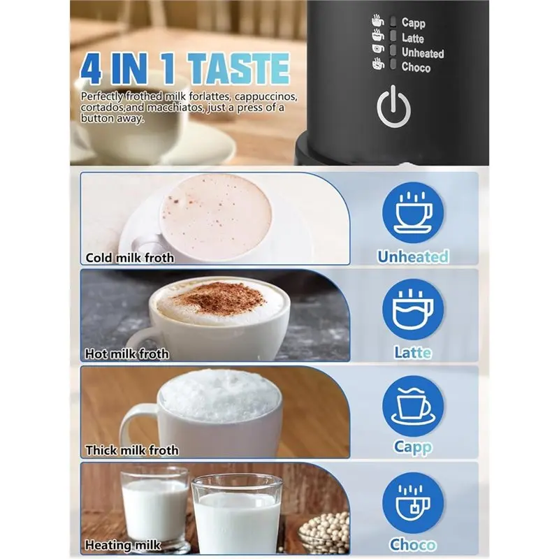 ABBZ-Milk Frother, 4-In-1 Electric Milk Steamer, Automatic Hot And Cold Foam Maker And Milk Warmer For Coffee Latte EU Plug