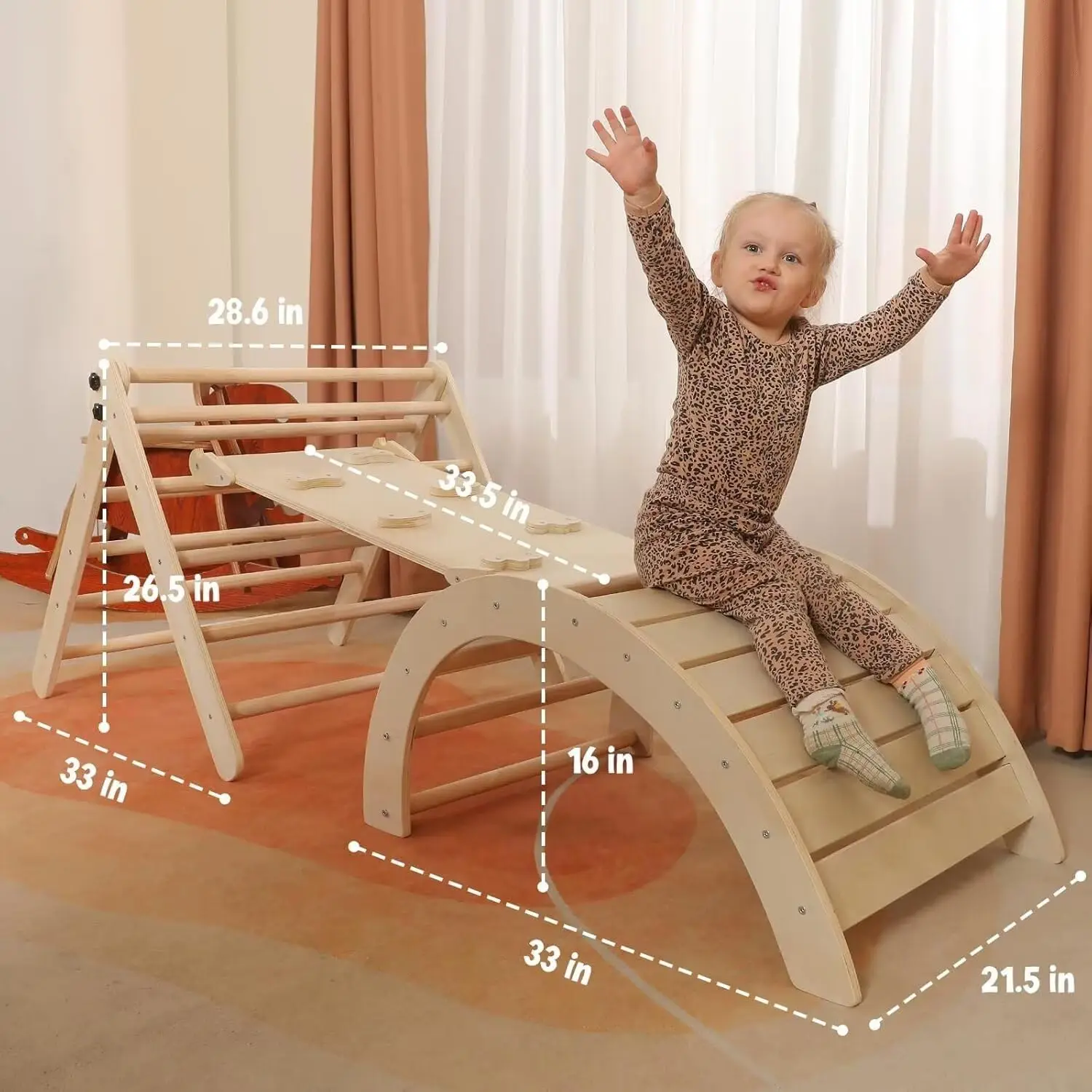 Triangle Set with Cushion Large, 5 in 1 Montessori Foldable Climbing Set,Wooden Climbing Toys with Ramp and Arch Climber