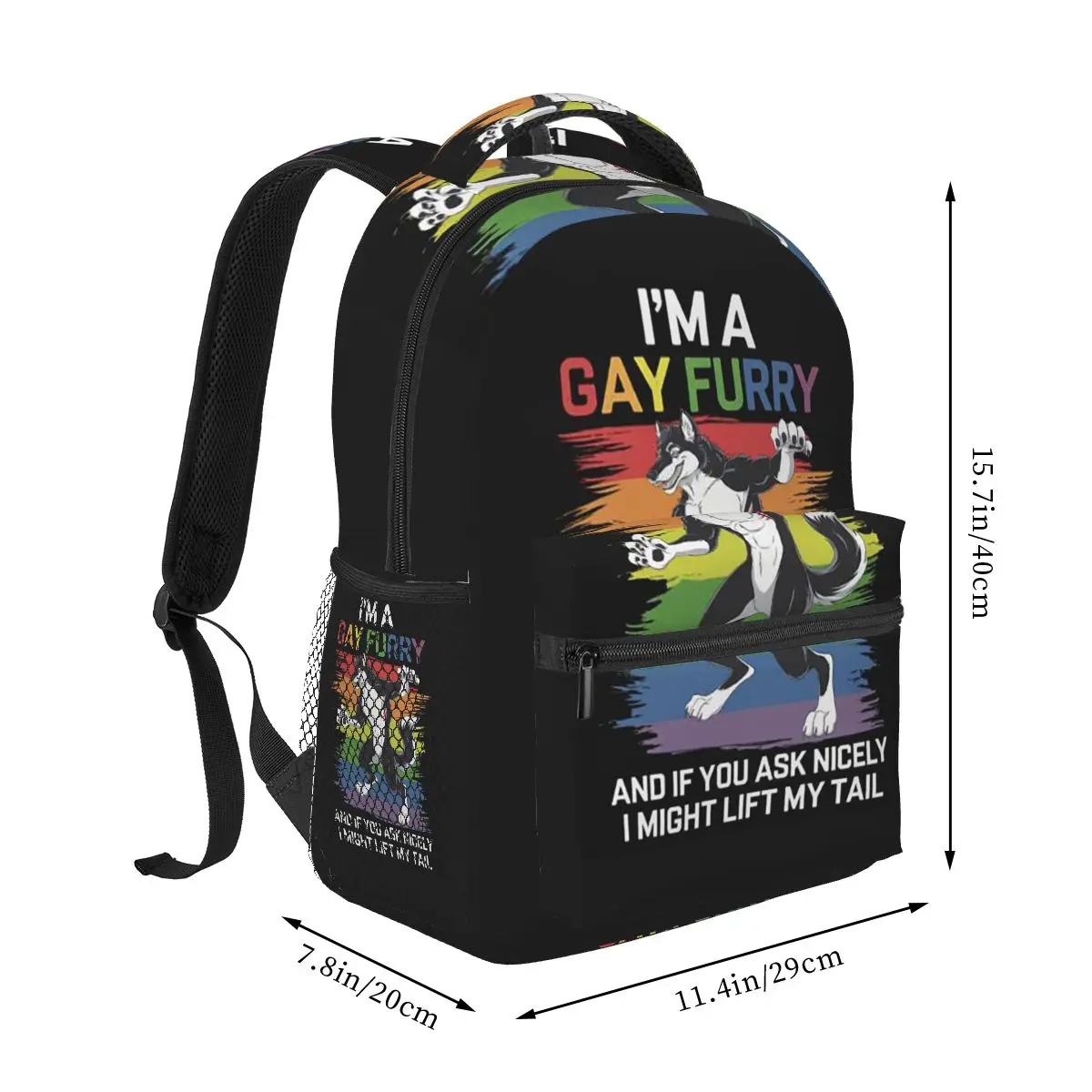 Gay Furry Pride Month Rainbow Fox And Dog Pattern Backpacks Boys Girls Bookbag Students School Bag Cartoon Rucksack Shoulder Bag