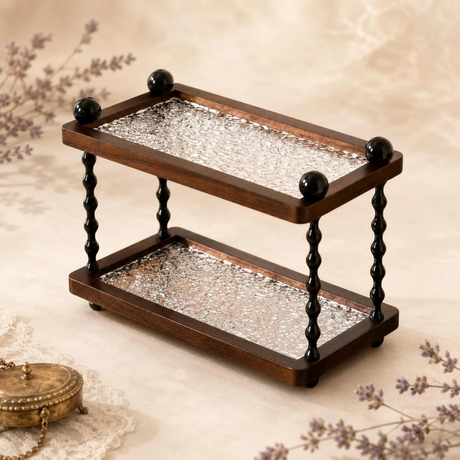 Two-Tier Storage Rack Textured Tabletop Tray Rack 2 Tier Shelf Organizer Clear Bathroom Counter Shelf Easy to Clean for Vanity
