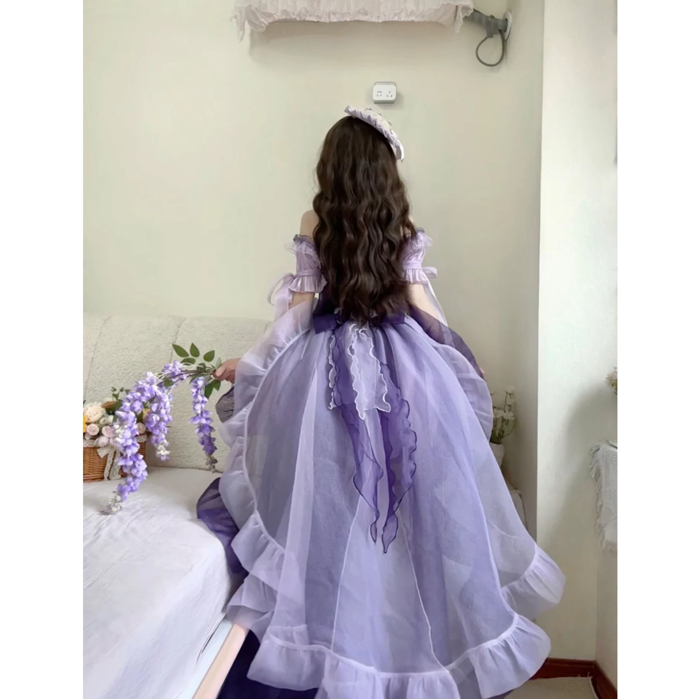 الحلو لطيف الأرجواني طويل زائدة فستان جنية سليم صالح قصيرة لوليتا الرسن فستان الزفاف للنساء الصيف زهرة فستان الزفاف #4