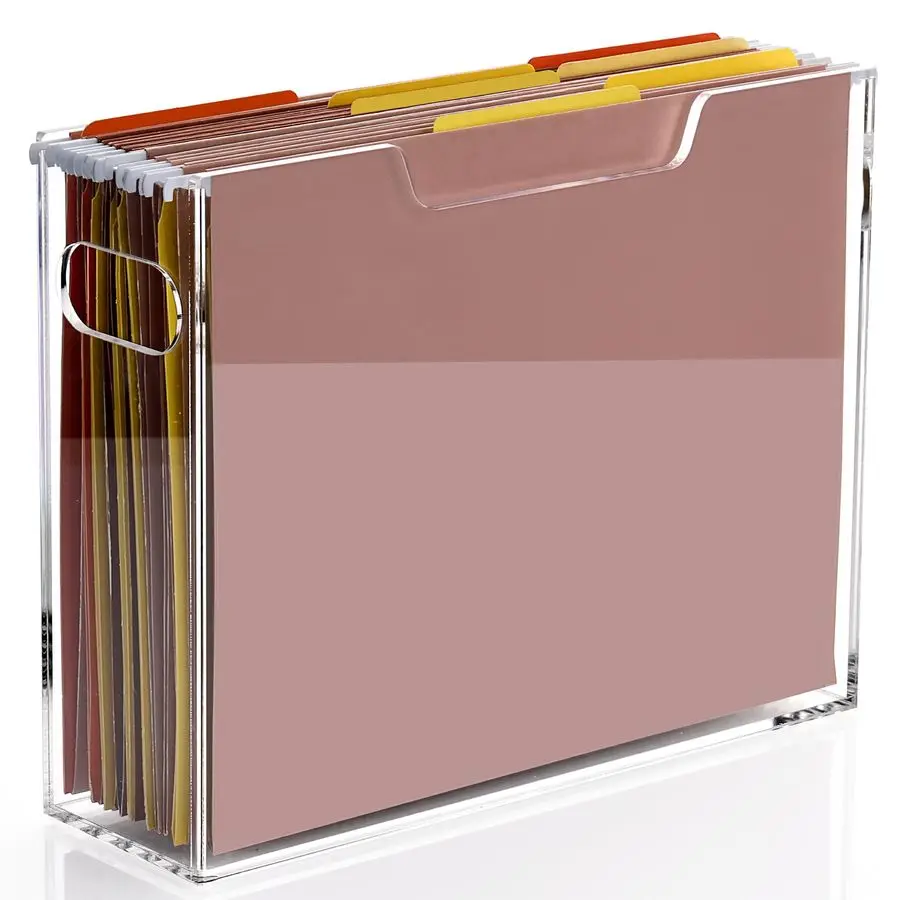 

Acrylic File Organizer Box Letter Size Hanging File Organizer, Clear Portable File Folder Box with Handle, Filing Crate Bin Hold