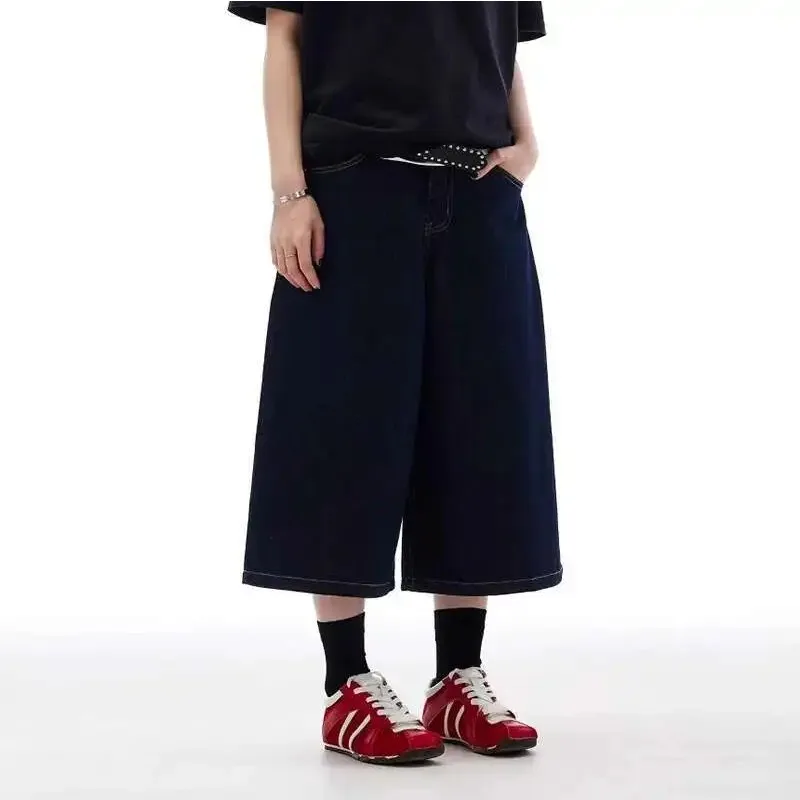 

Мужские джерты, новые американские свободные широкие брюки High Street, однотонные прямые модные мужские повседневные джинсовые шорты, летние