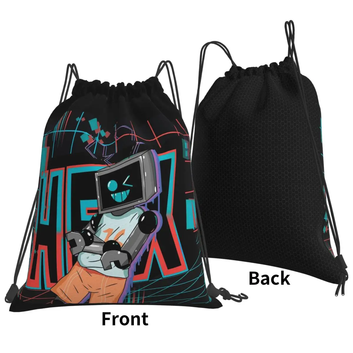 Fnf Hex Neon Artwork Backpacks Multi-function Drawstring Bundle Pocket Sundries Bag Book Bags for Travel School