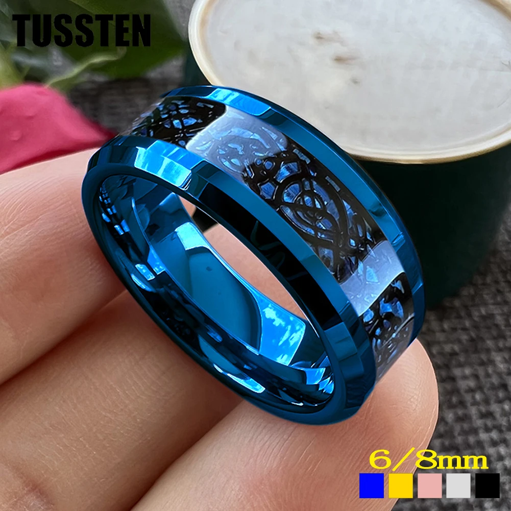 Dropshipping TUSSTEN 8MM Dragon Ring Tungsten Wedding Band Dla Mężczyzn Kobiet Fazowane Polerowane Krawędzie Klasyczna Biżuteria Wygodne Dopasowanie