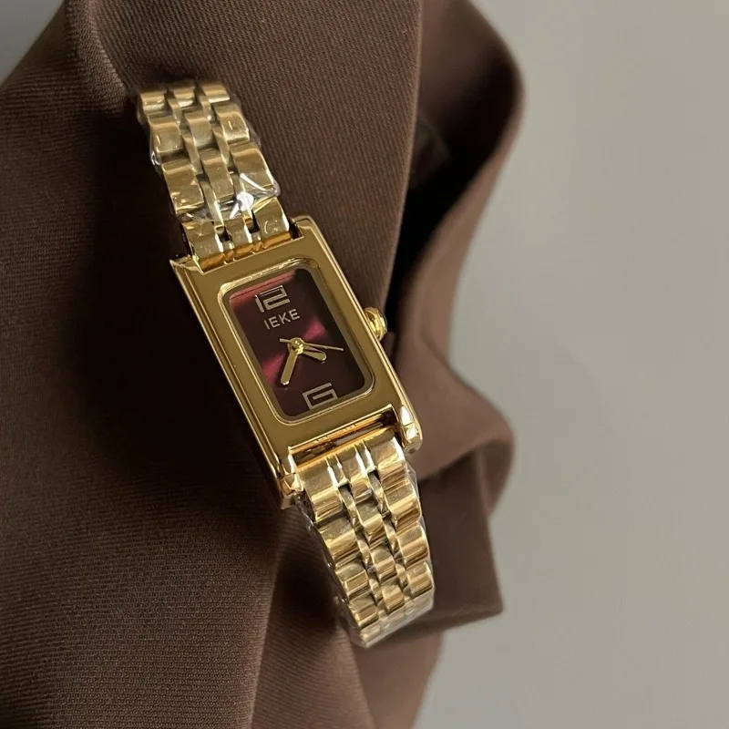 جديد فاخر المرأة الصغيرة الهاتفي سوار ذهب ساعة خمر الوجه الأحمر الكوارتز الفولاذ المقاوم للصدأ حزام ساعات المعصم هدايا السيدات #4