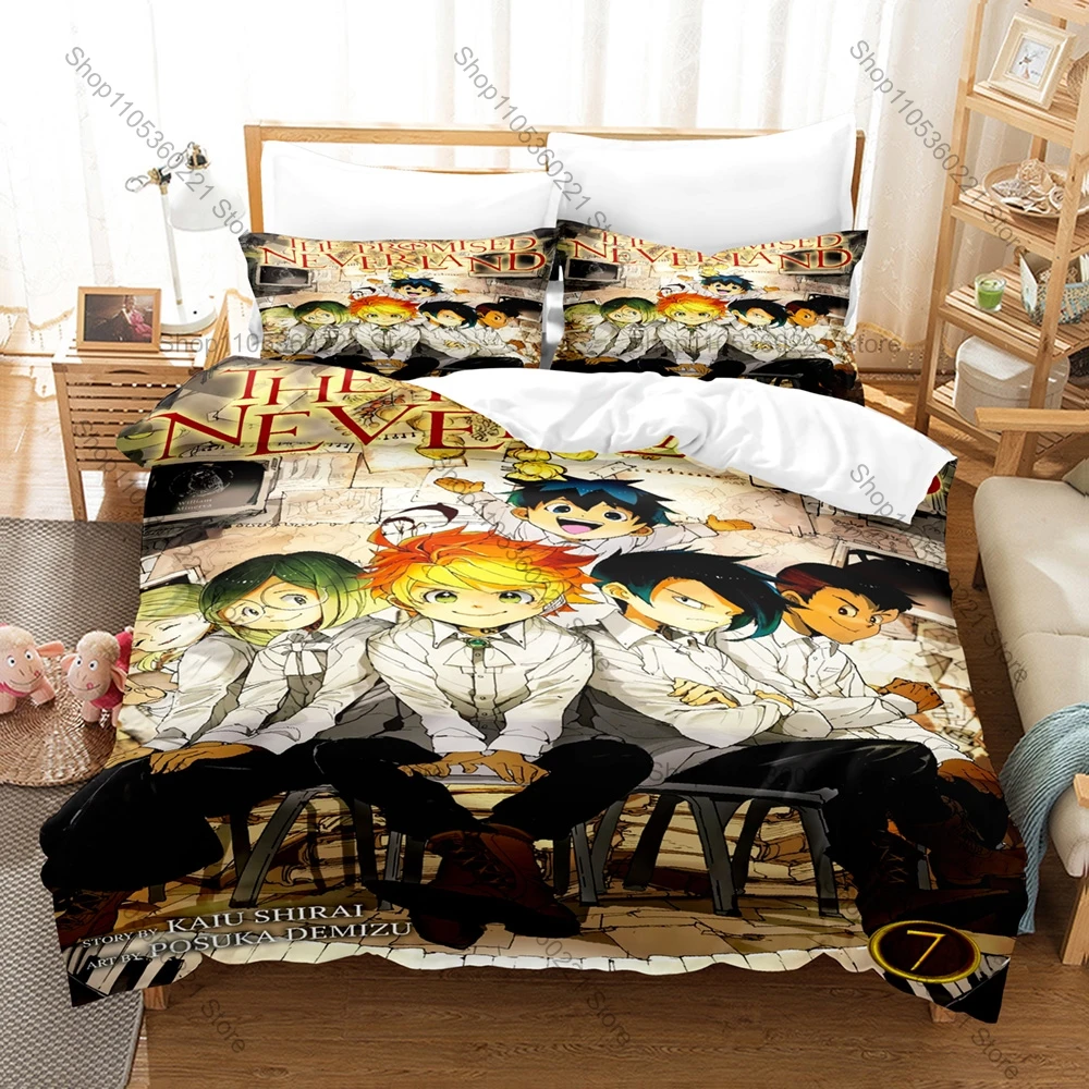 The Promised Neverland Anime Print 3PCS Bedding Set Duvet Cover+2 Pillowcases Soft Polyester Bed Linen For Emma Norman Ray Fans