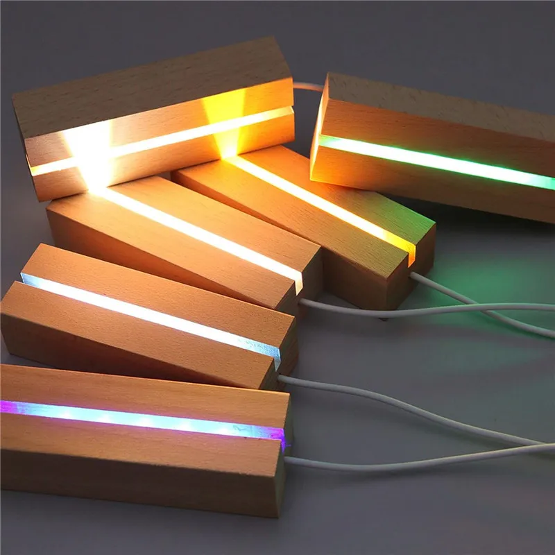 Led Light Base Wood Display Stand Warm White RGB Lights USB Cable for Acrylic Resin Table Night Lamp DIY Lighting Accessories