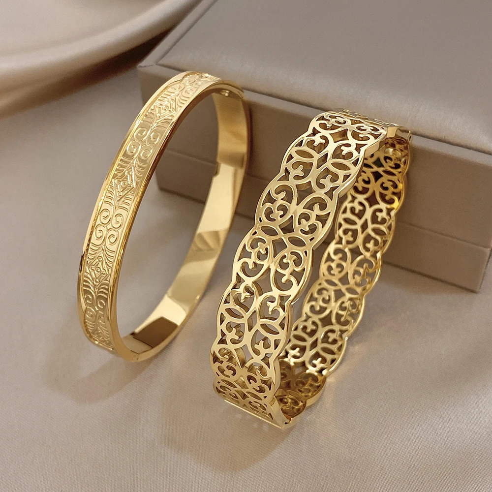 AENSOA Retro Geprägtes Muster Armband mit Schnappverschluss, Texturiertes Ausgehöhltes Design, Einzigartiger Übertriebener Hochwertiger Armreif für Männer und Frauen – Detail 2