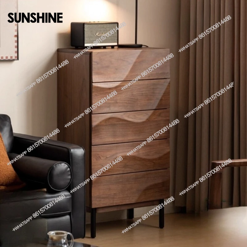 

Solid wood chest light luxury black walnut wave chest of drawers bedside locker