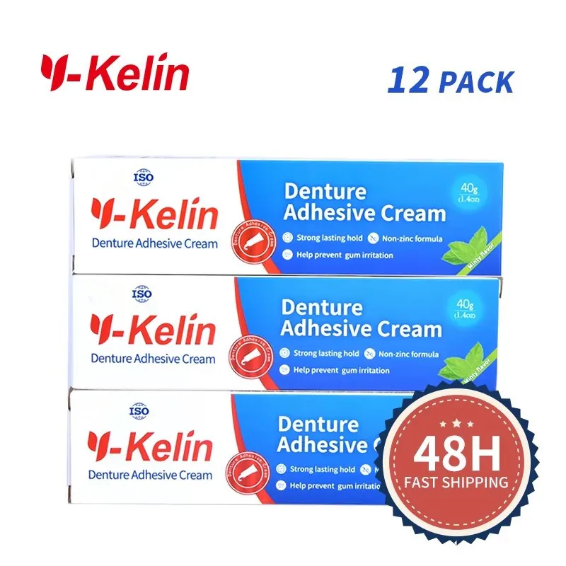 Hot Sale Y-Kelin Denture Adhesive Cream Strong Hold 40 Gram 12 Packs For Upper And Lower  Secure Send a Gift