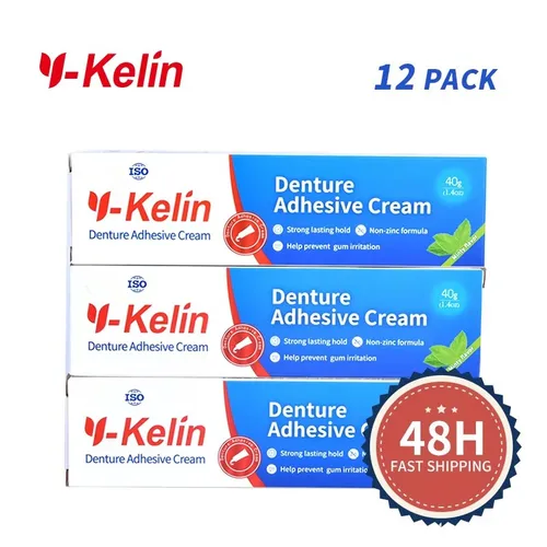 Imagen 2 del producto Gran oferta de crema adhesiva para dentadura Y-Kelin, sujeción fuerte, 40 gramos, 12 paquetes para seguro superior e inferior, enviar un regalo