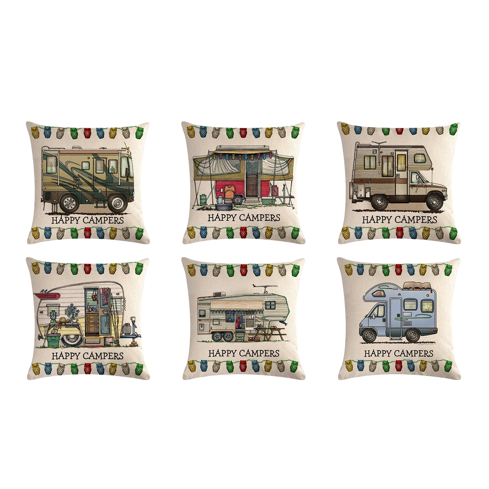 Owl Cushion Case Linen Pillow Cover Retro Camper Decor Square Throw Pillow Printed Sofa Cover