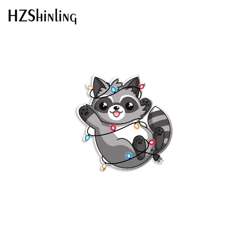 2023 New Merry Christmas Raccoon Acrylic Lapel Pin Cute Animal Epoxy Butterfly Clasp Pin Handmade Butterfly Brooch