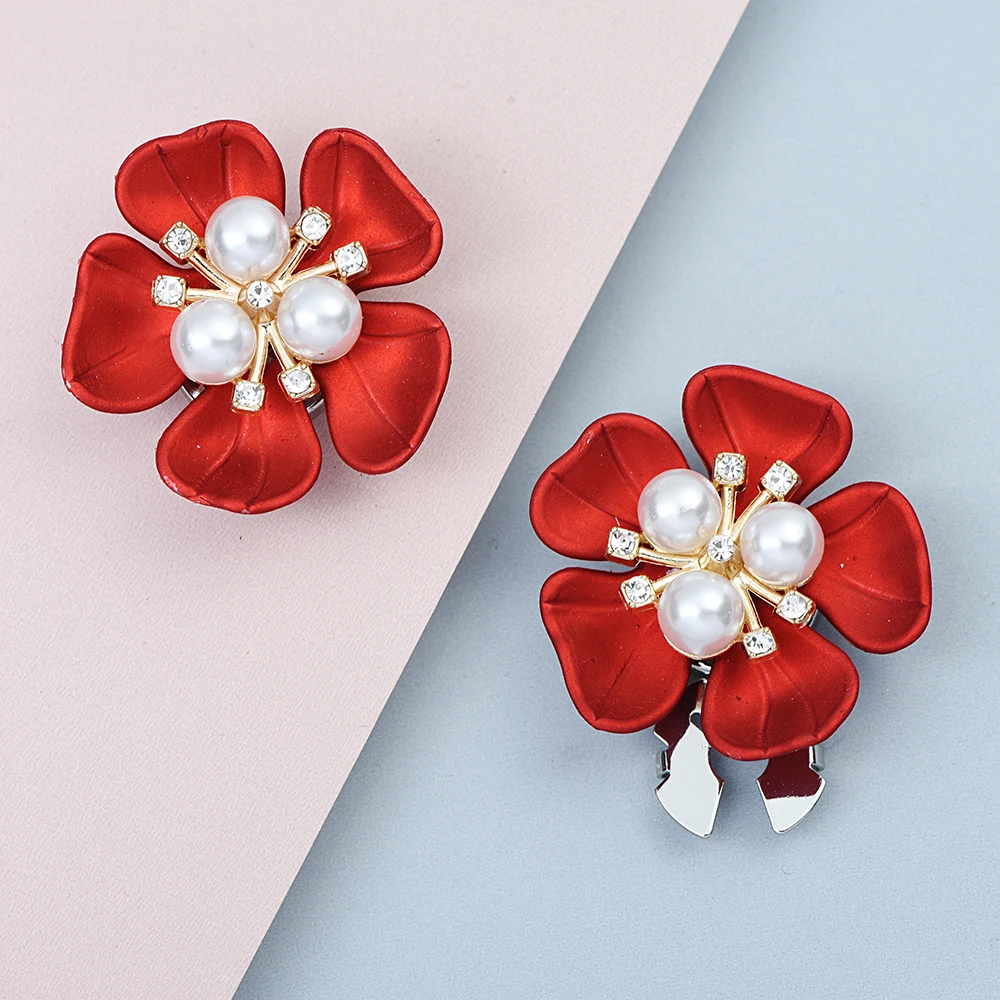 

Imitation Shell Red Leaf Pearl Flower Button Covers Dresses and Shirts Button Decoration Elegant Copper Cufflinks Accessories