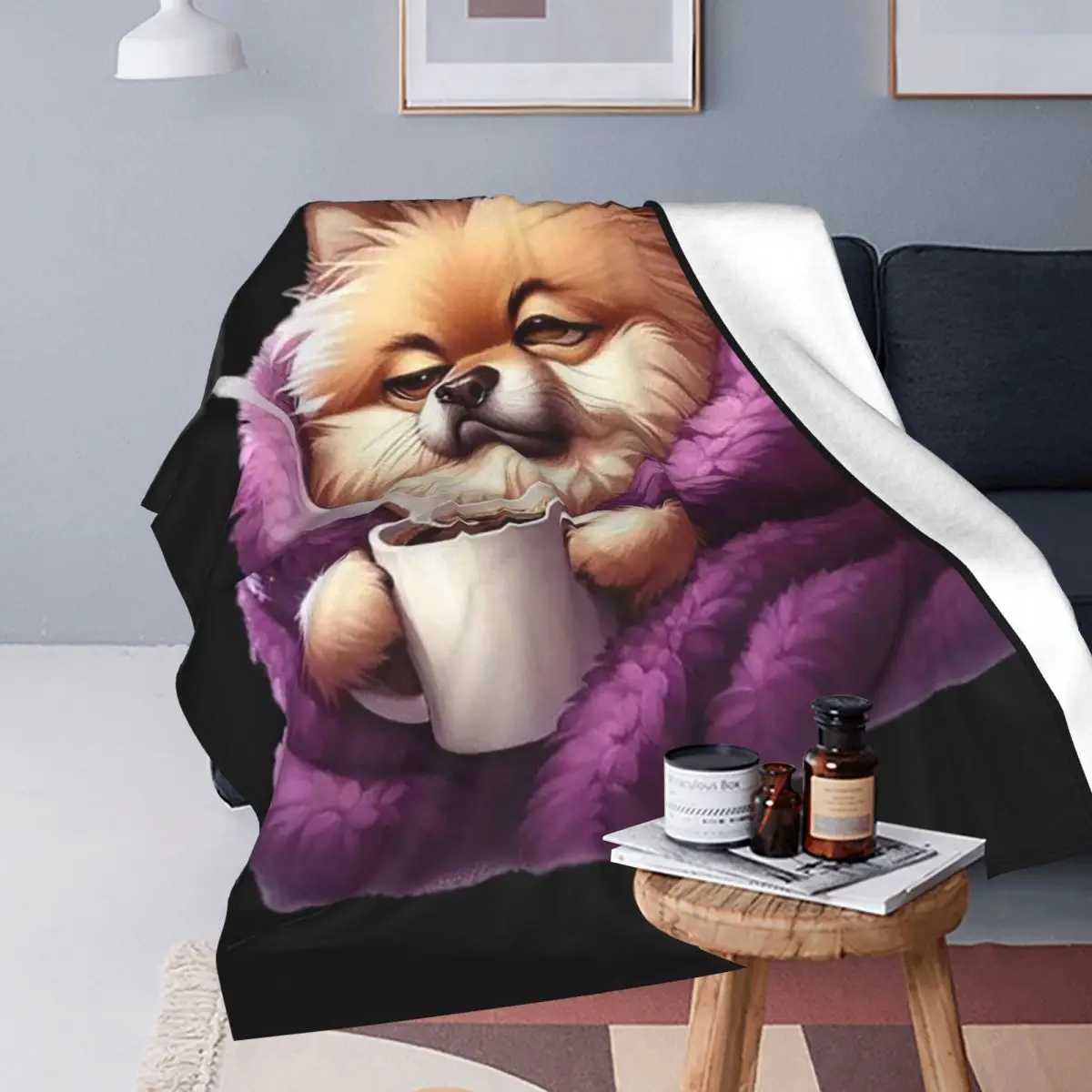 Pomeranian Dog Blankets Soft Warm Flannel Throw Blanket Bedding for Bed Travel Home Sofa