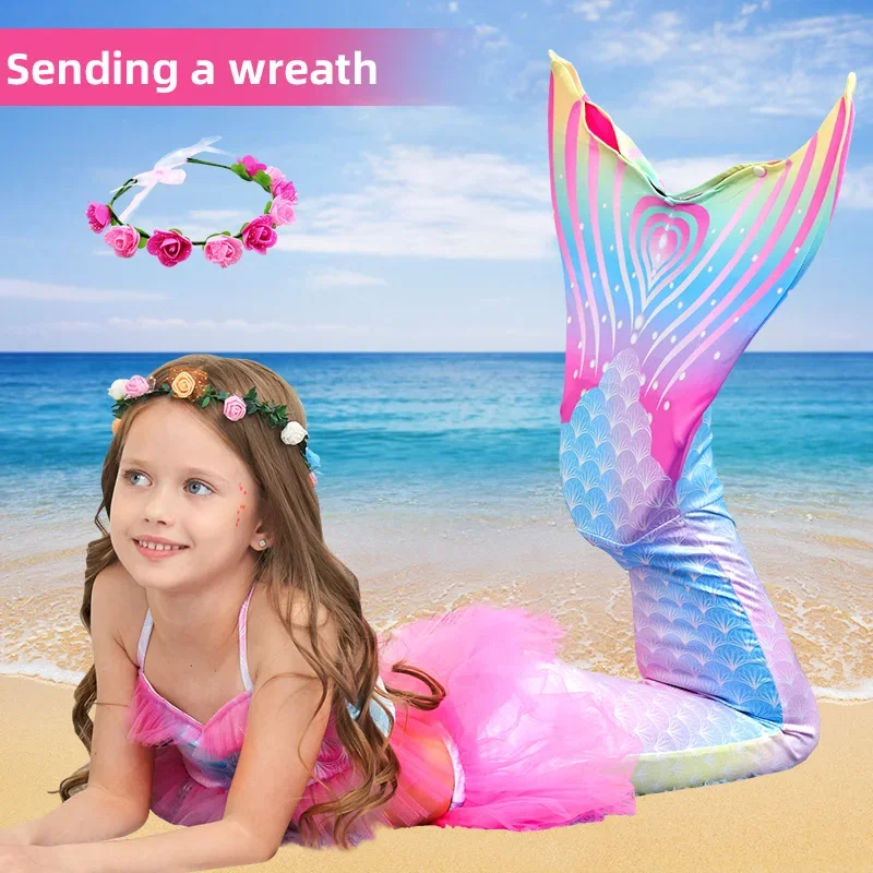 Girls Mermaid Tails Cospaly Costumes Beach Swimming Dresses Can Add Flippers Swimsuit Summer Brithday Party