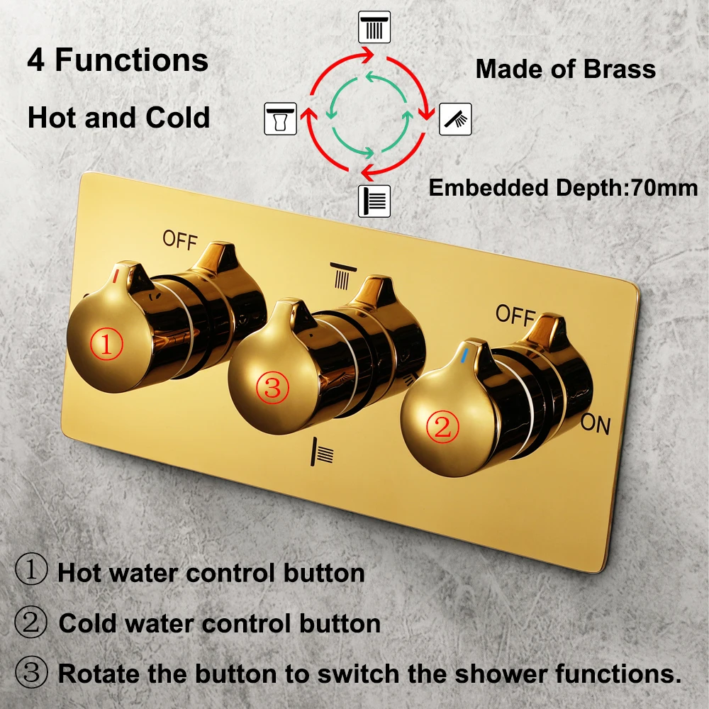 M Boenn 22.8*14.9 inch Music Shower head Rainfall Bathroom Faucet Luxury Gold Shower System Set 4 Function Hot and Cold Diverter