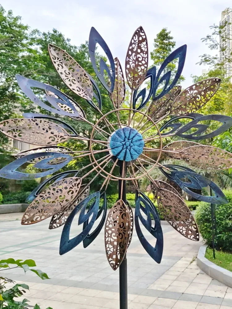 215cm Pinwheel Garden Decoration Outdoor Courtyard Landscape Wind Spinner Sculpture Exterior Decorative Pattern Leaf Windmill