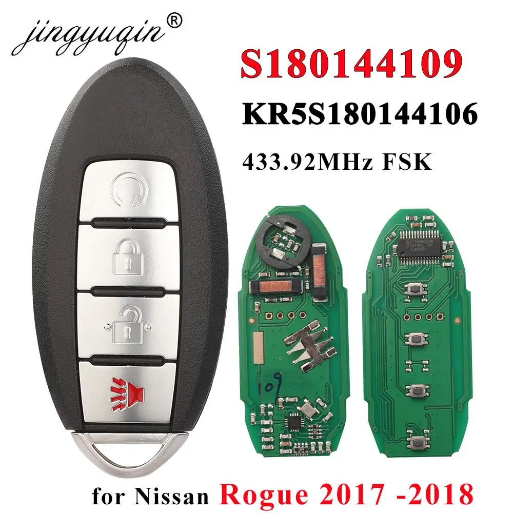 

Jingyuqin S180144109 KR5S180144106 434MHz 4A Интеллектуальный Автомобильный ключ дистанционного управления Fob для Nissan Rogue 2017 2018 285E3-6FL2A 285E3-6FL2B без ключа