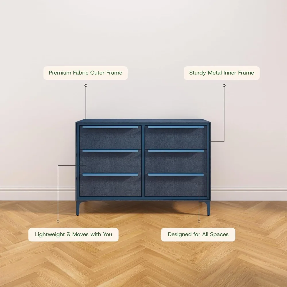 خزانة قماش فاخرة من Naima: إطار معدني قوي، 6 أدراج كبيرة مقاومة للترهل مع مقابض معدنية حديثة - جودة عالية وطويلة #5