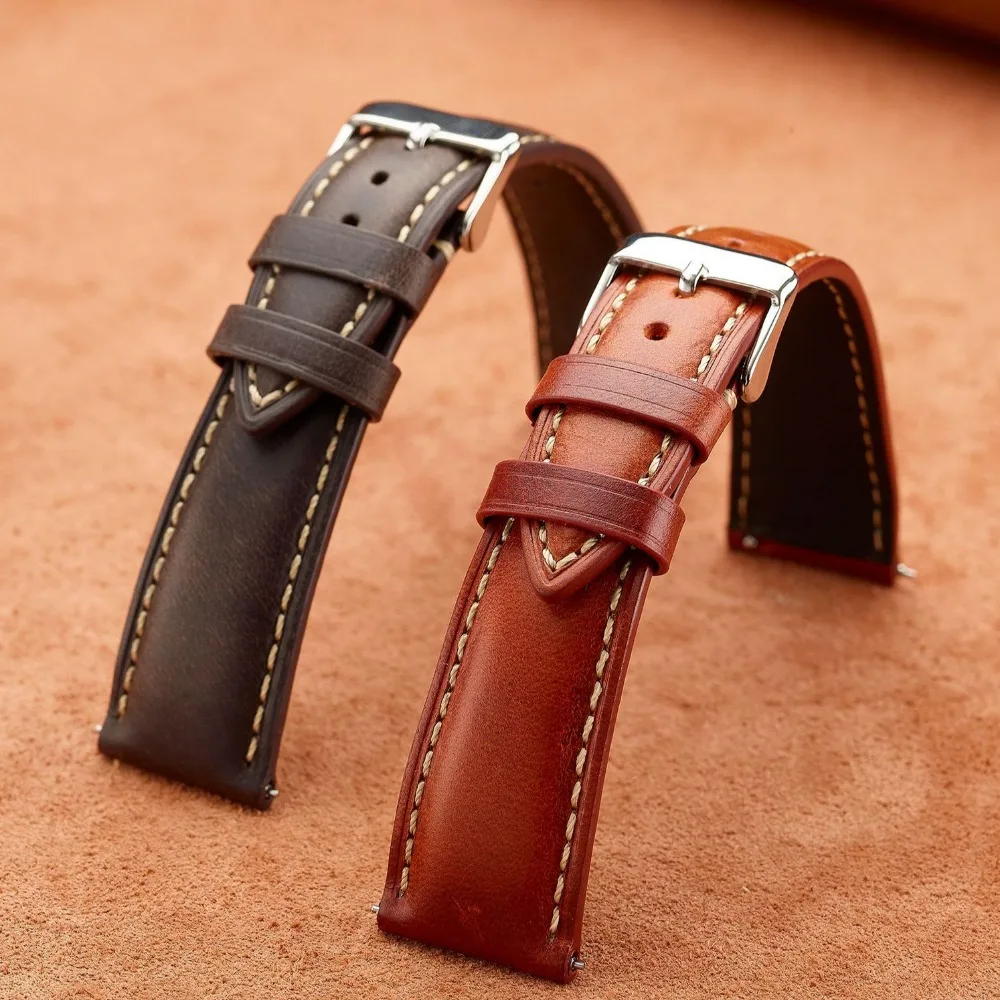 Oil Wax Leather Straps Quick Release 18mm 19mm 20mm 21mm 22mm Universal Waterproof WristBand For DW WatchBand Retro Fashion Belt