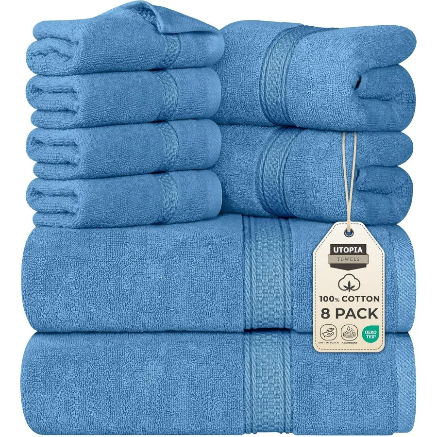 

8 Piece Premium Towel Set Including 2 Bath Towels 2 Hand Towels and 4 Wash Cloths Made of 600 GSM 100 Ring Spun Cotton for High