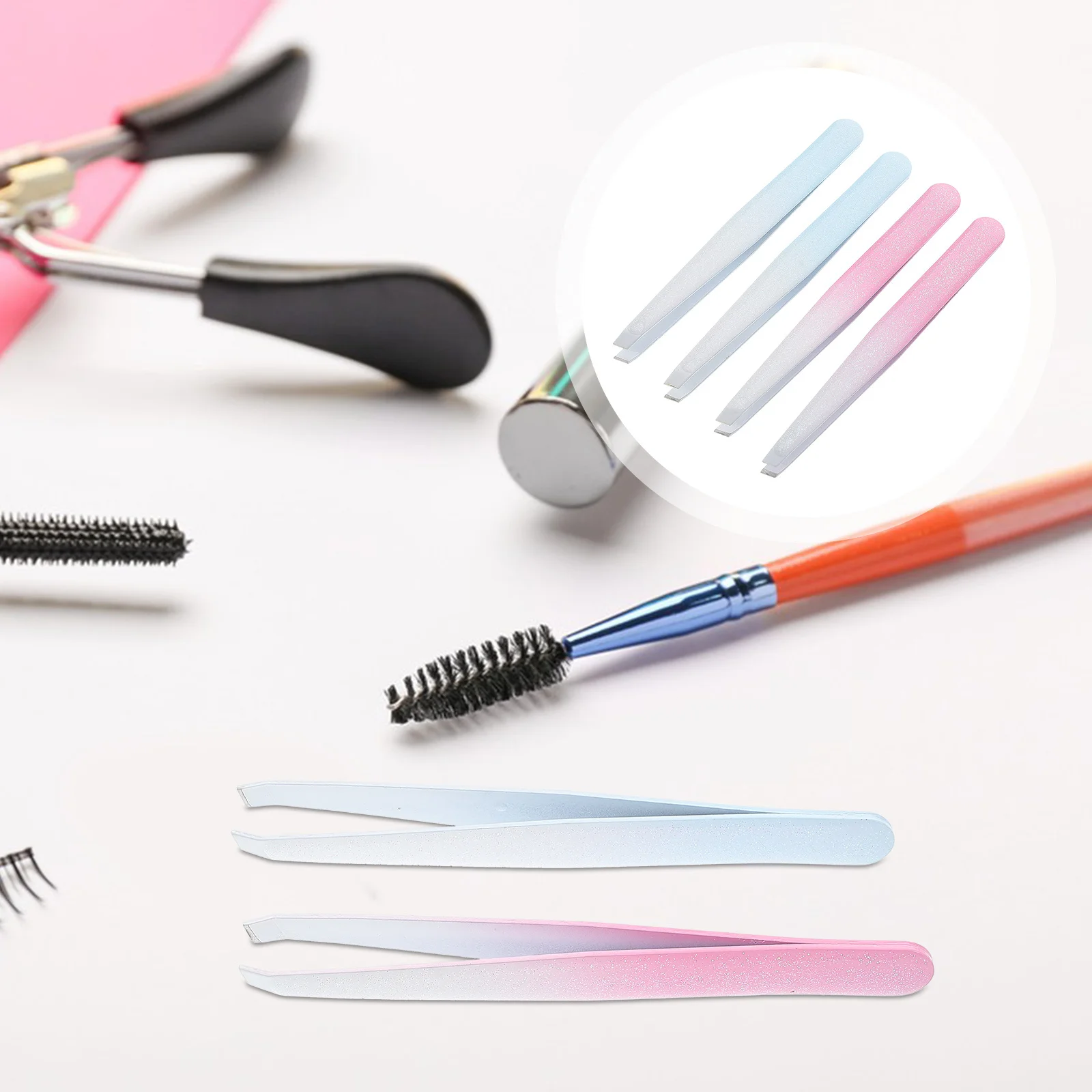 

4Pcs Professional Slant Tip Tweezers Eyebrow Trimmer Facial Hair Removal Stylish Glitter Design Versatile Beauty Accessory