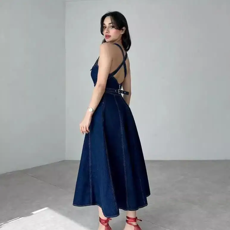 

Faionable Bal U-Ne, облегающая джинсовая юбка с высокой талией, повседневное длинное платье трапециевидной формы на бретельках, женская футболка из ацетатного волокна Dr