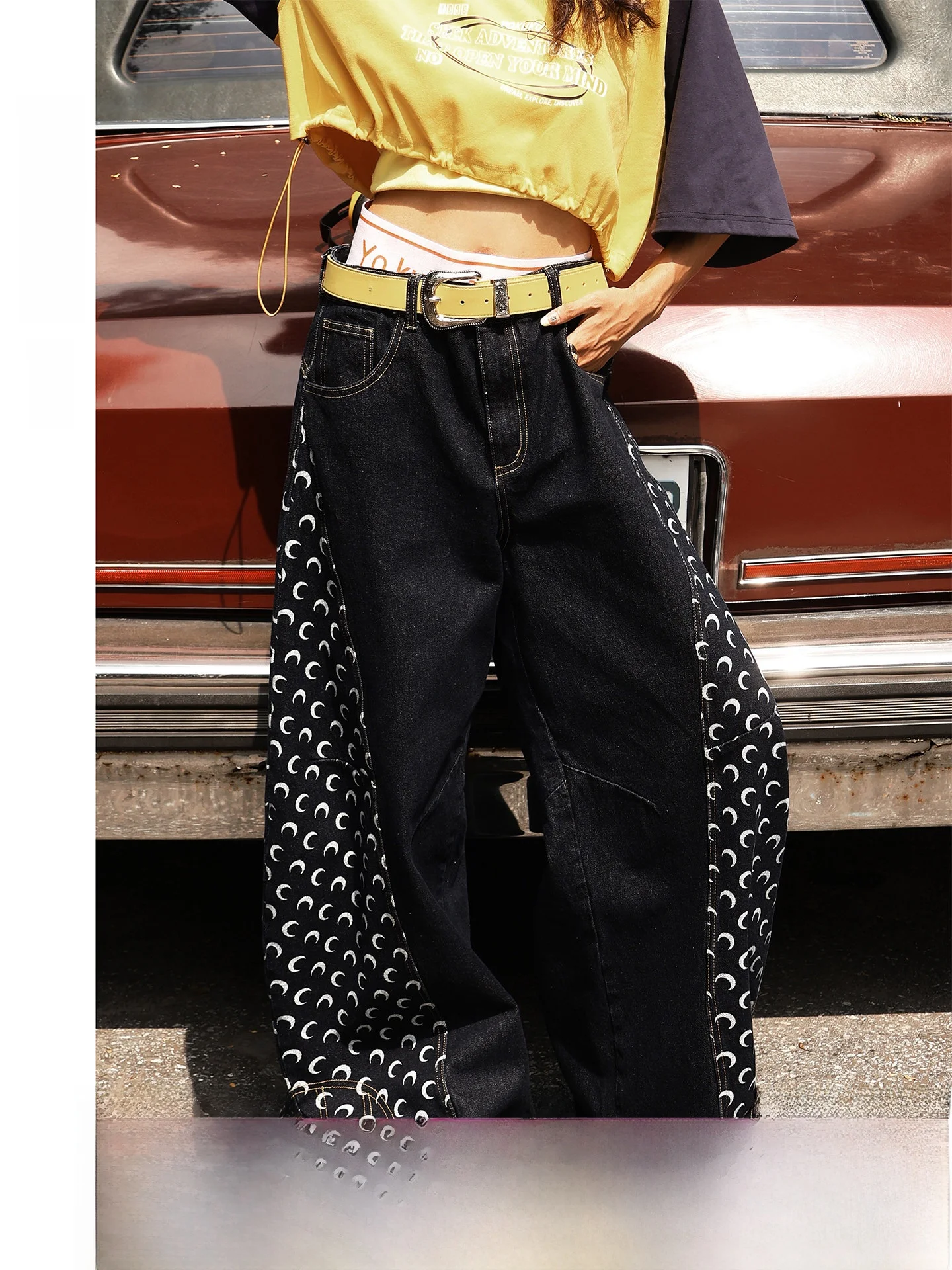 

American Style Casual Pants Women Loose Trendy Age-Defying Knife-Shape Wide Leg Pants Retro Cotton Polyester Elastic Fiber
